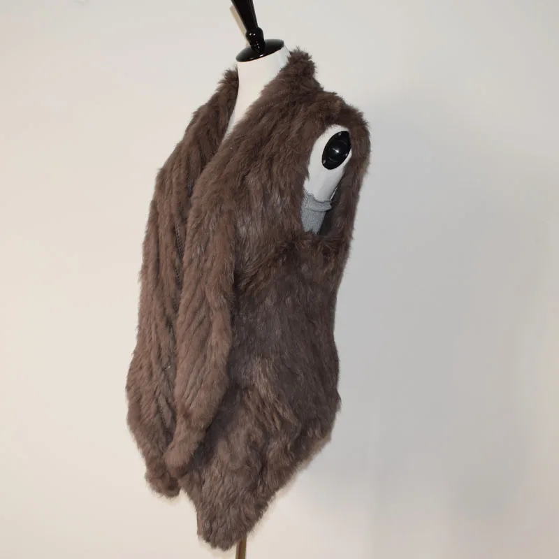 Zero Fish 2021 New Real rabbit fur knitted vest handmade  waistcoat medium-long coat Big Collar  knitted fur vest