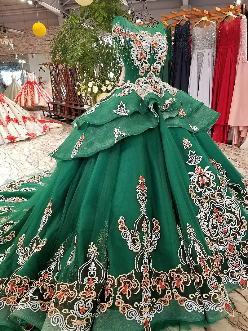 Lace Colors Flowers Green Party Dress O-neck Lace Up Back Evening Dress For Wedding With Peplum 2018 China Online Wholesale