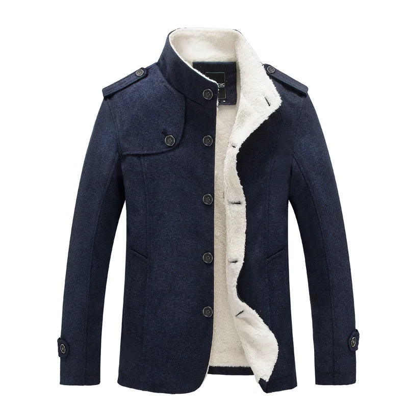 dark woolen javket Осень-зима, новая шерстяная куртка, Корейская версия, на флисовой подкладке, модная мужская куртка с воротником-стойкой, на пуговицах, Трендовое мужское шерстяное пальто - Цвет: dark woolen javket