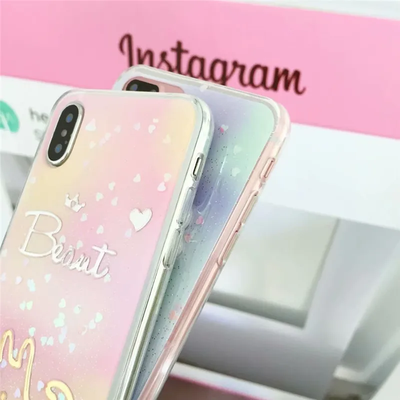 DISCASE с модным рисунком блеск Чехол для iPhone X 6 6S 8 7 плюс милые зыбучие пески пайетки