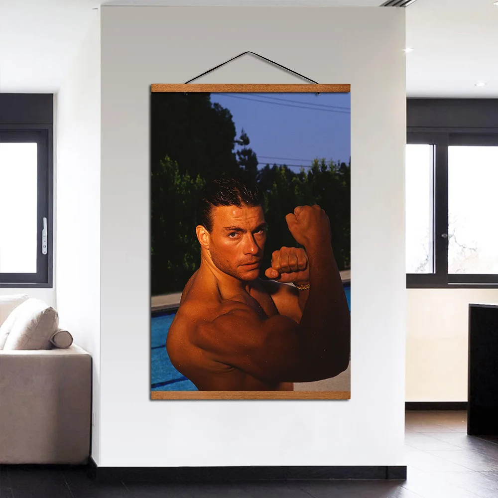 Jean-Claude Van Damme Poster Hanging Scroll Canvas Painting With Solid Wood Decoration