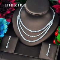 hibride fashion design 3 layers necklace big jewelry sets for women wedding accessories white gold color jewelry gifts n 729