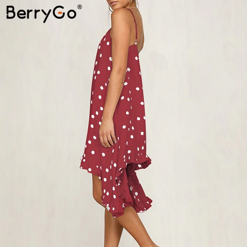 BerryGo женское платье boho платья в горошек асимметричное летнее с бретельками