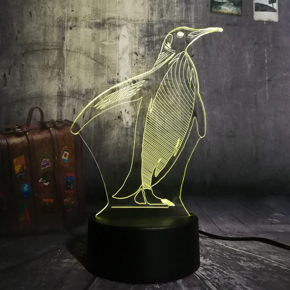 3D LED милый пингвин Ночной светильник 7 цветов меняющий настольный USB сенсорный