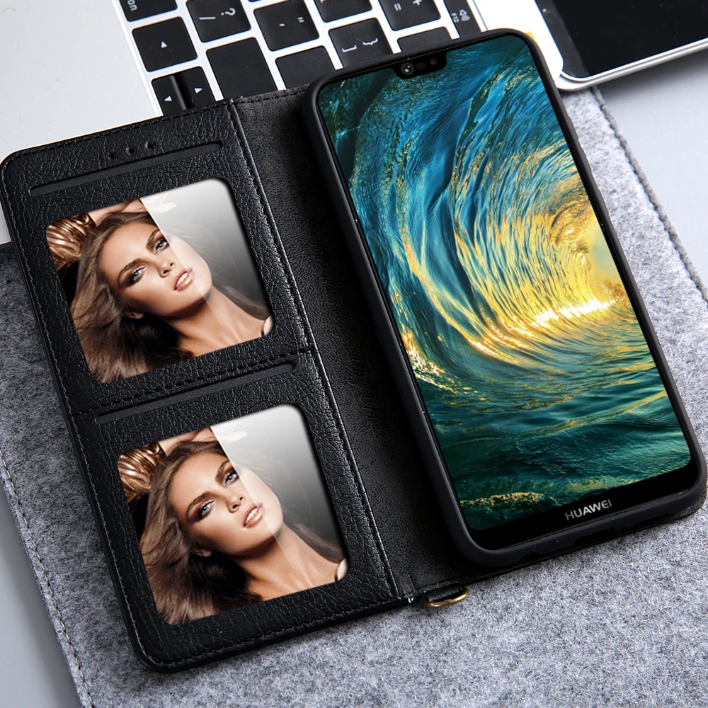 Черный кожаный чехол для Coque Huawei P20 p20 lite с магнитом откидной Чехол Funda Lite серый Borwn