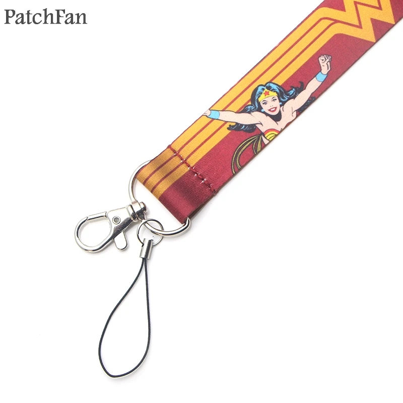 Patchfan Wonder woman мультфильм аниме брелок для ключей шейный ремешок тесьма шейный ремень id значок держатель телефона ожерелье A1610