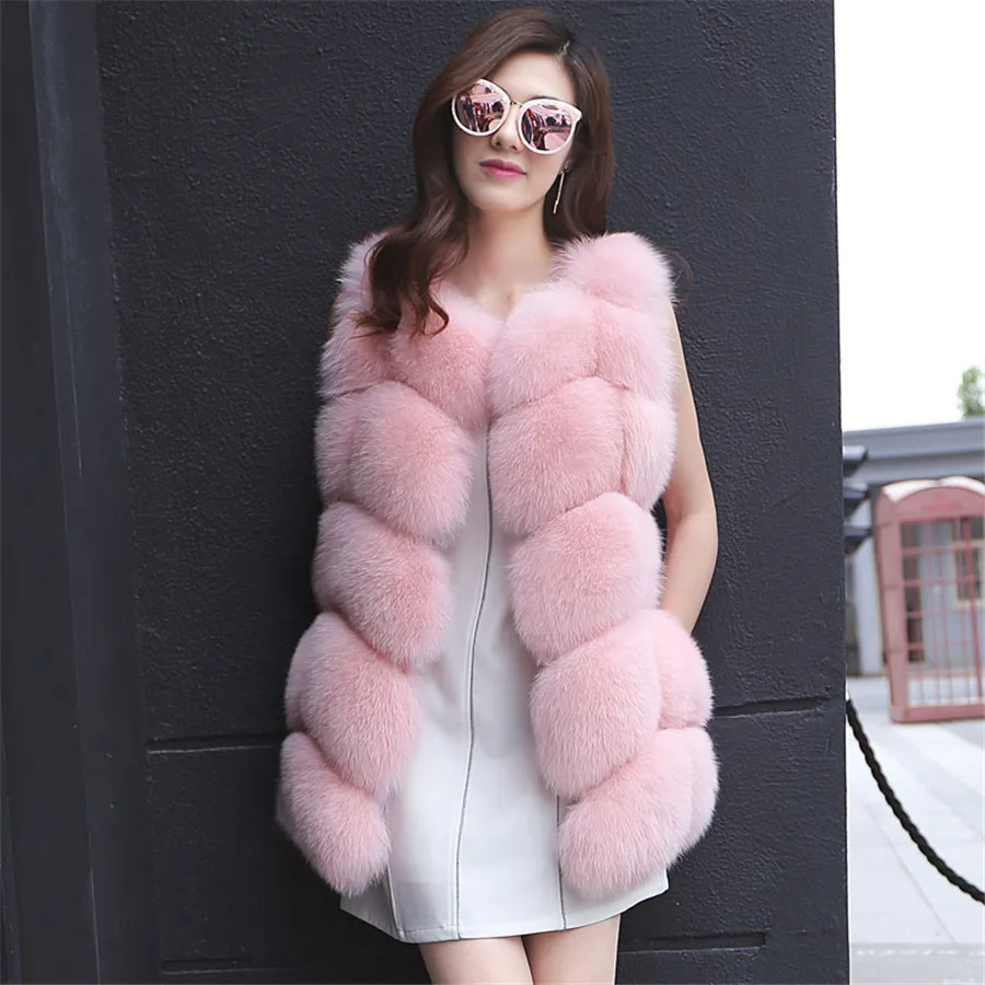 Жилет женский из натурального Лисьего меха зимний теплый длинный | Женская