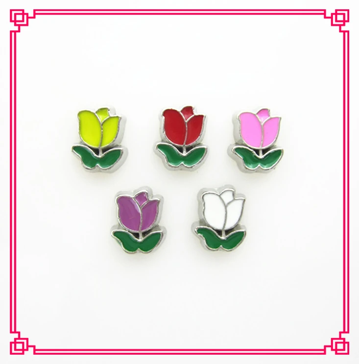 

Hot selling silver mix color tulip flower floating charms living glass floating pendant lockets charms
