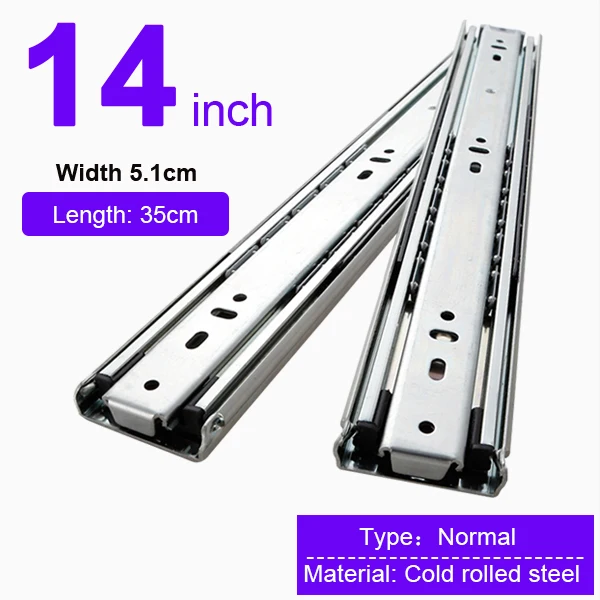 14 inch(350mm) Сверхмощный 68 кг направляющая для выдвижных ящиков 51 мм полный удлинитель шарикоподшипник промышленный - Цвет: 14 inch(350mm)
