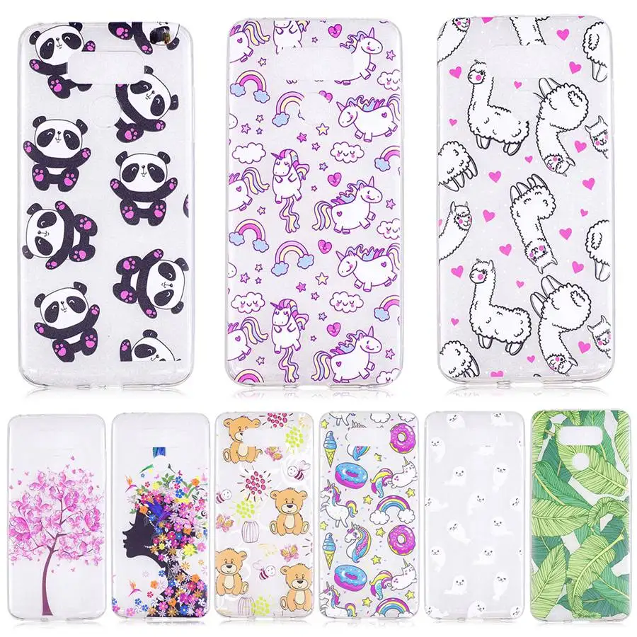 Чехол для LG Q6 G6 V30 Cute Clear TPU Silicone Slim Panda Flower Back Animal K4 K8 K10 Coque Transparent Cartoon.