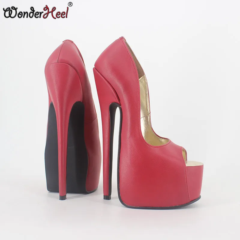Wonderheel новинка туфли-лодочки из натуральной кожи с открытым носком женская обувь на платформе и очень высоком каблуке 20 см(8") пикантные туфли-лодочки на шпильках