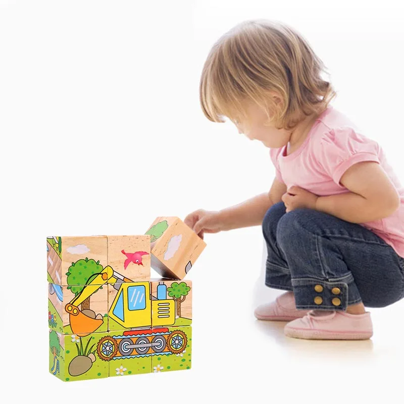 

3D Children Wooden Animal Puzzles 6 Sides Cartoon Educational Learning Jigsaw PuzzleToys For Kids NSV775