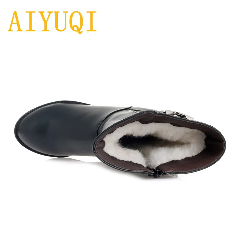 AIYUQI/женские зимние ботинки; Новинка года; женские ботинки из натуральной кожи; трендовая обувь на высоком каблуке; большие размеры; толстая шерсть; зимние ботинки; женская обувь