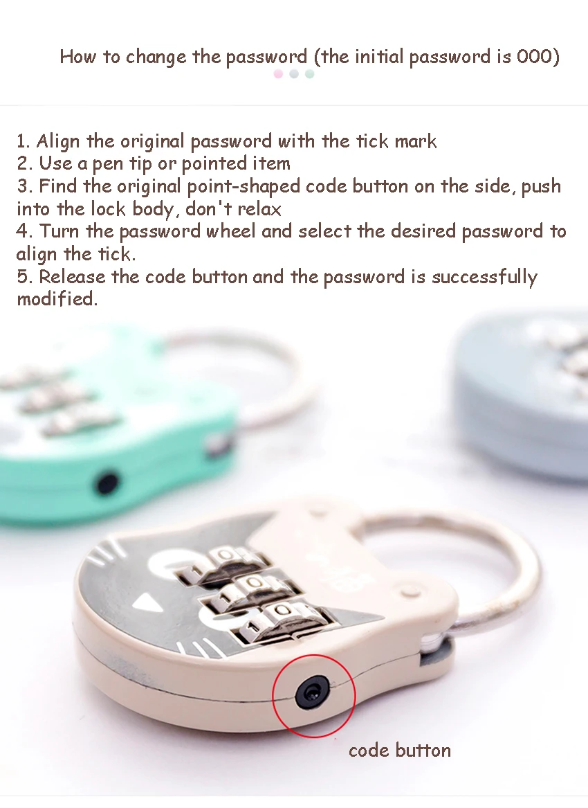 1pc Cute Cat Luggage Padlock Suitcase Backpack Password Lock Cartoon Mini Keyed Padlock Journal Notebook Handbag Code Locks