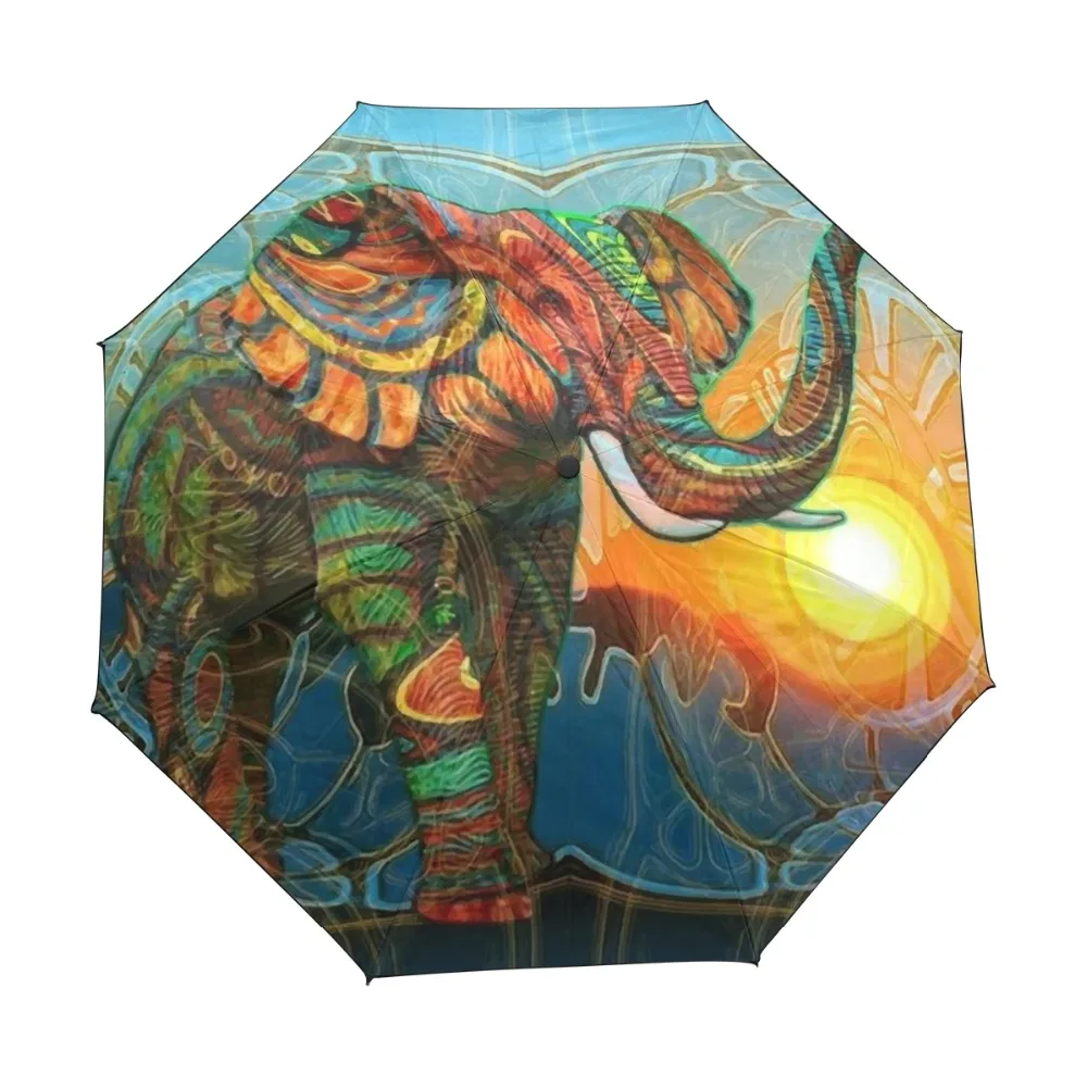 

Складной зонт с мультяшным Рисунком Слона, автоматический уличный зонт для защиты от солнца, с черным покрытием, складывается в три сложени...