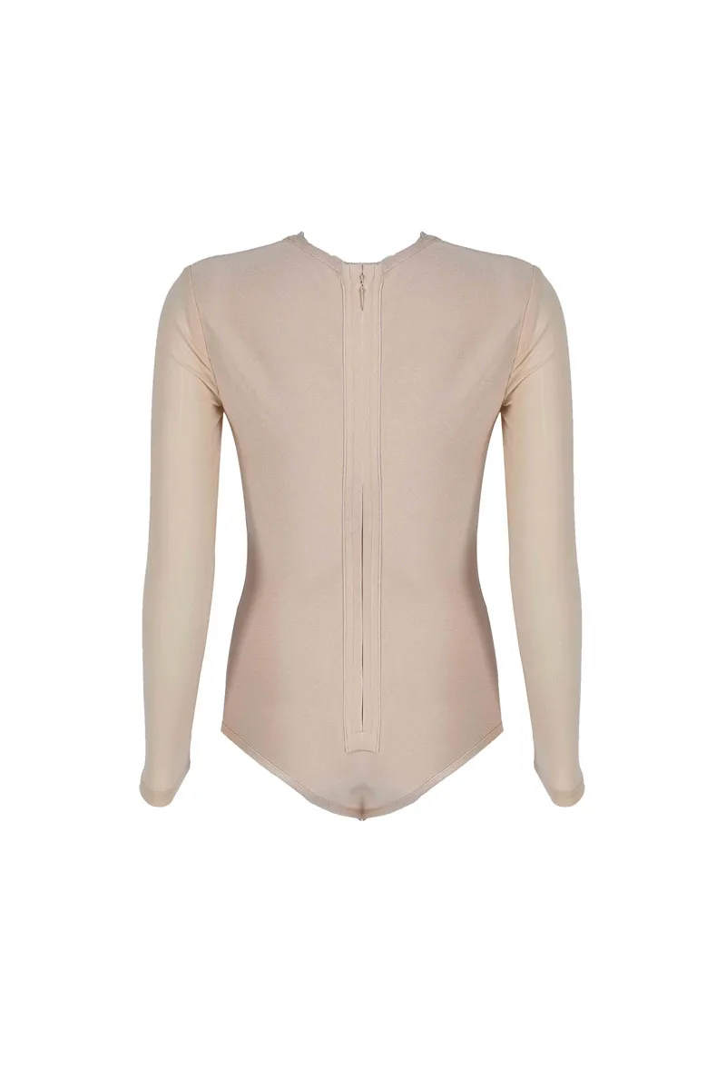 Black Apricot Long Sleeve V Neck Hollow Out Rayon Bandage Bodysuit Women Bikini