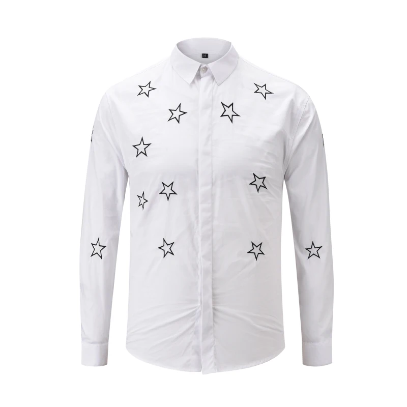 Мужская рубашка с вышивкой в виде звезд черно-белая на пуговицах m-xxxl новинка 2019 |