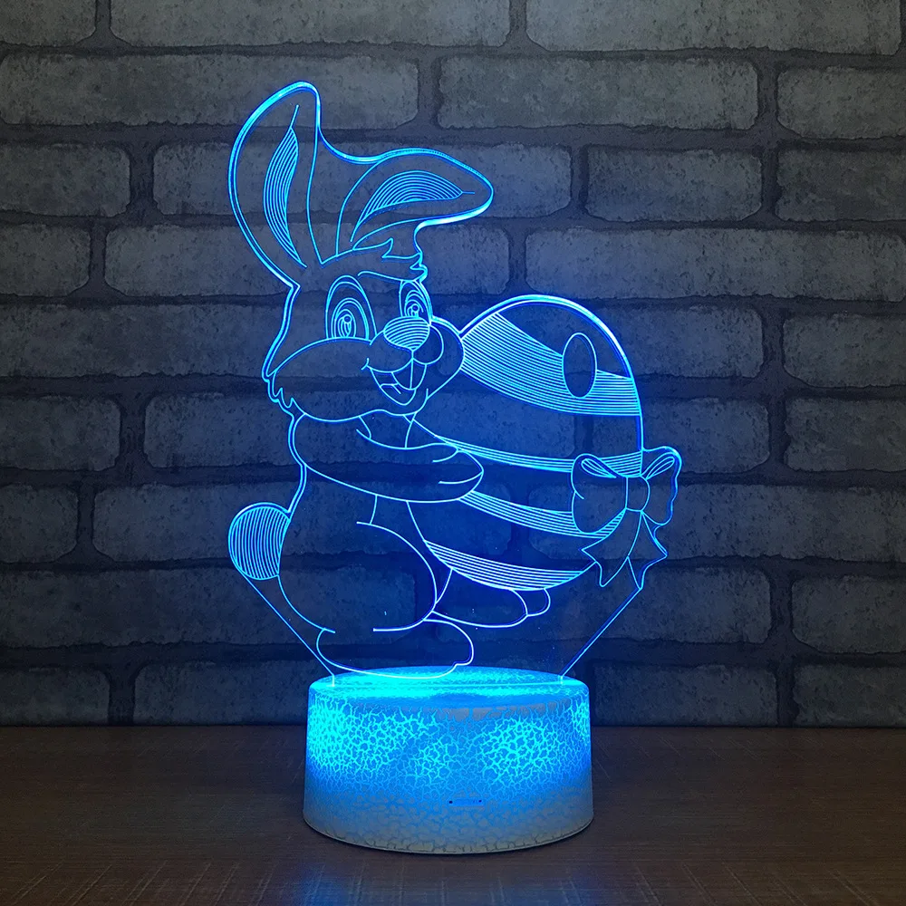 3D мультяшный кролик светодиодный RGB Ночной светильник 7 цветов Настольный