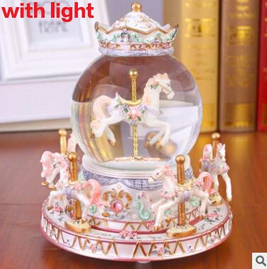White with light Мигающий светодиодный светильник карусель из смолы музыкальная шкатулка в виде хрустального шара для детей, девочек, на День святого Валентина, подарок на день рождения, игрушка для свадьбы, домашнего декора, ремесла - Цвет: White with light