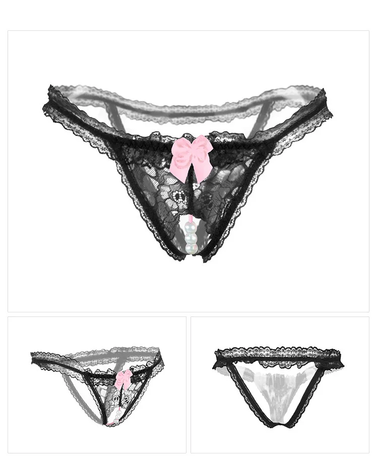 Женские стринги и G-стринги открытые жемчужные массажные прозрачные кружевные