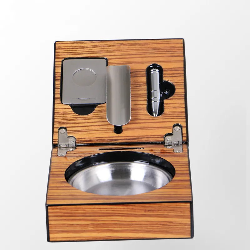 Portable MirageBlack Folding Stainless steel Smoke Slot Soild Wood Cigar Ashtray with Cutter Punch | Дом и сад