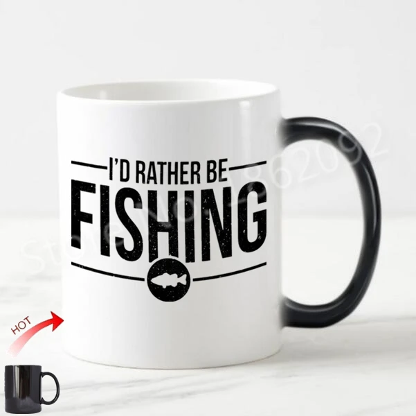 

Hot Novelty I'd Rather Be Fishing Magic Mug Color Change Fishing Coffee Beer Mugs Tea Cups Ceramic Great Bass Fishing Present