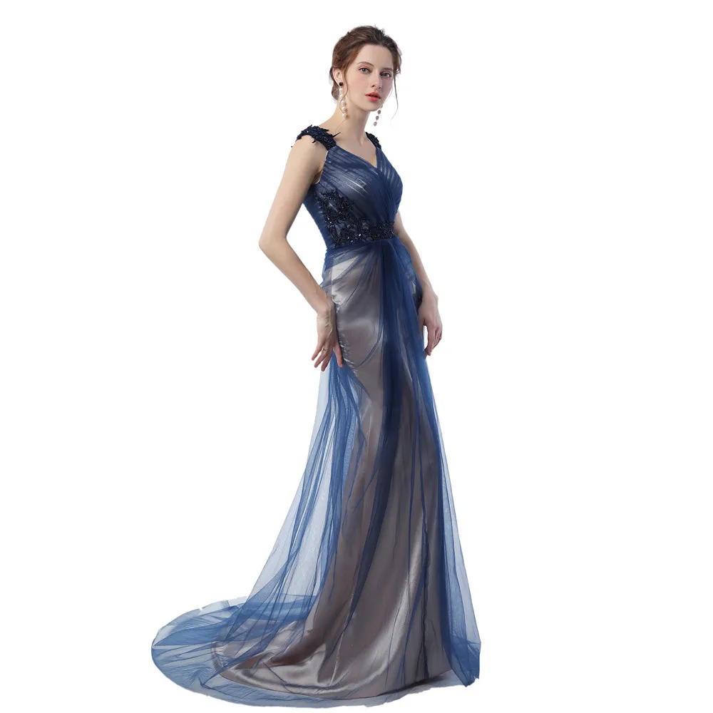 Реальное изображение Темно-синие русалка невесты платья 2018 серый Цвет Винтаж