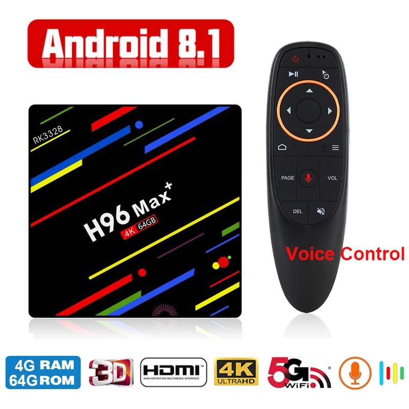 Глобальный Android Smart TV Box голосовой пульт Google Assistant RK3328 4G 64G ТВ приемник 4K Wifi