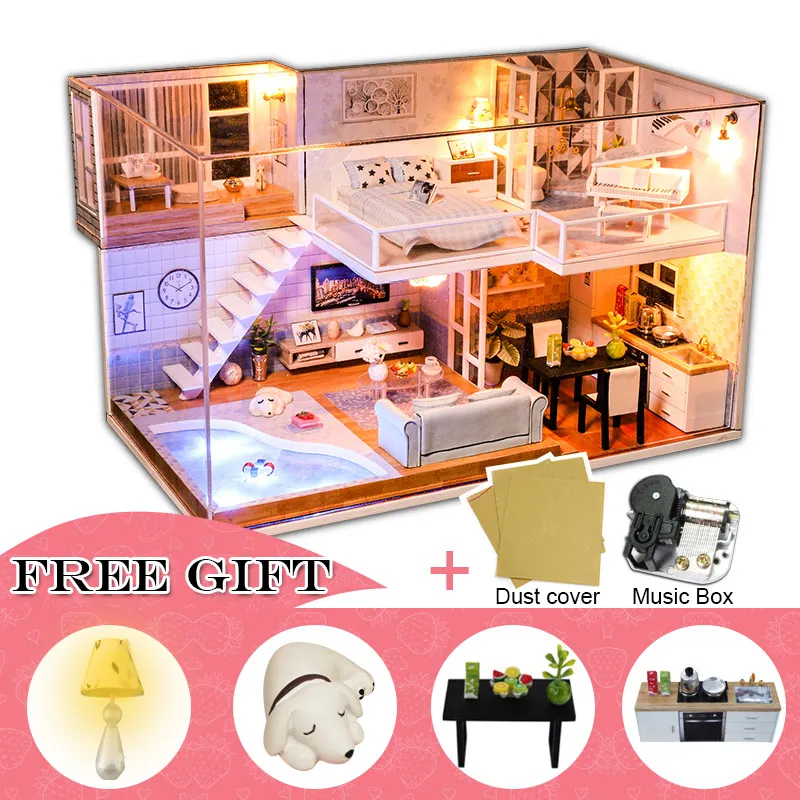 J16-C Cutebee DIY миниатюрный дом с мебели светодиодный музыкальный пылезащитный чехол модель строительные блоки игрушки для детей Casa De Boneca J18 - Цвет: J16-C