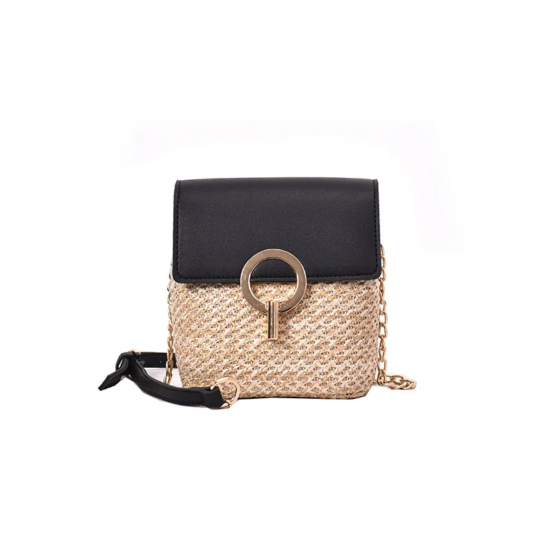

2019 Summer Small Straw Bucket bag For Women PU Leather Crossbody Bags With Metal Handle Female Purses and Handbags Beach Bags