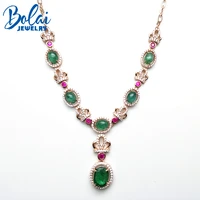 bolaijewelryluxury noble elegant crown party necklace natural emerald 925 rose silver sterling silver fine jewelry as gift