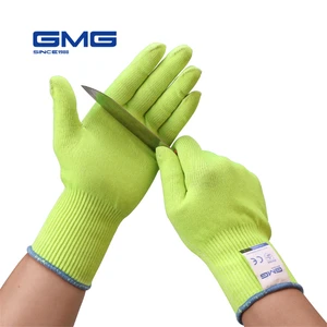 2018 тонкие мягкие GMG Hi-Vis желтые HPPE со стальным сертификатом CE режущие перчатки рабочие защитные перчатки для порезов EN388 защита от порезов