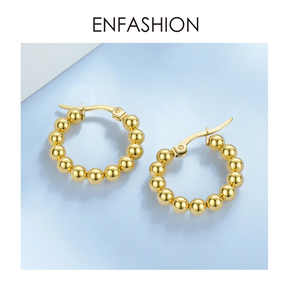 ENFASHION маленькие металлические серьги-кольца с шариком для женщин золотого цвета из нержавеющей стали большие круглые петлевые серьги Модные Ювелирные изделия Подарки 1060