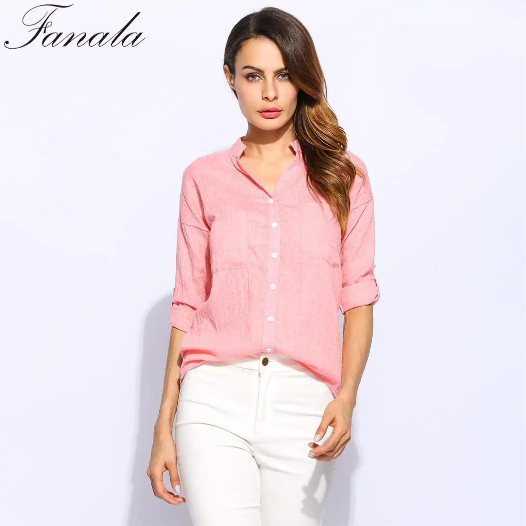 Autumn Cotton Shirt 2018 Women Spring White Shirts Office Wear V-Neck Slim Blouse Tops Female Blusas Plus Size |