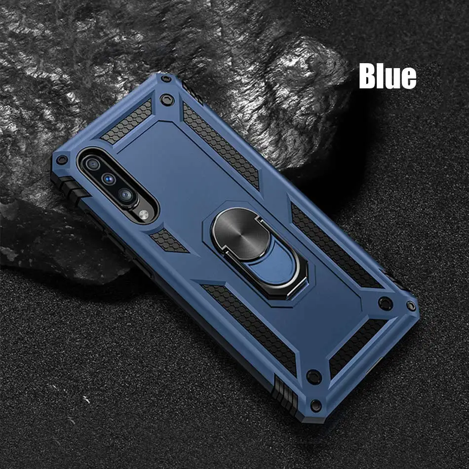 Blue Роскошный армированный Мягкий силиконовый чехол-бампер для samsung Galaxy A10 A20 A30 A40 A50 A70 M10 M20 M30 с кольцом противоударный чехол - Цвет: Blue