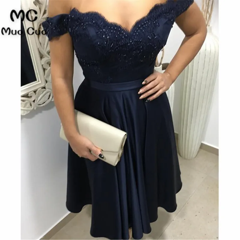 Glamorous Evening Dresses Form Tea Length Dress Featuring Appliques Satin Vestidos de fiesta Formal Evening Dress Short