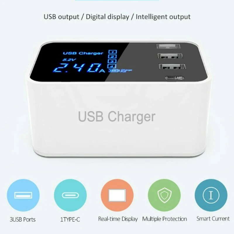 4 порта USB телефон зарядное устройство светодиодный дисплей США/ЕС/Великобритания штекер 3A Max быстрая смарт-зарядка зарядное устройство для мобильных устройств для huawei iPhone samsung