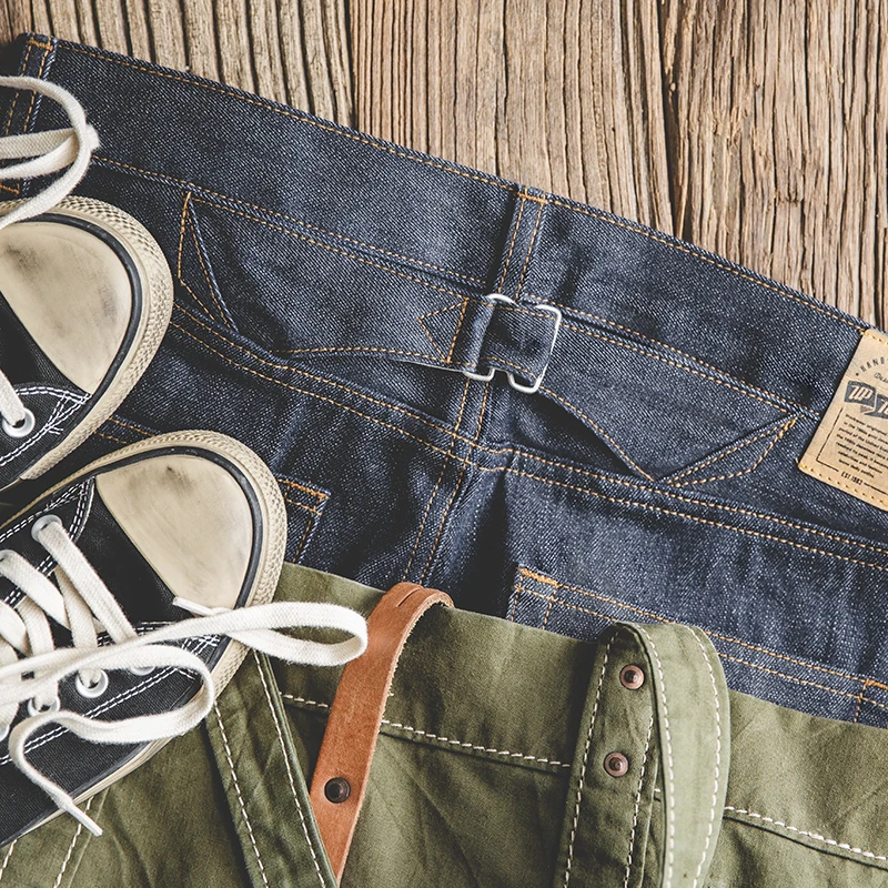 

Maden Mens Paris Botton Denim Jeans High Rise Regular Straight Leg Fit Selvedge Vintage Denim Jean Pants Oversize Dark Color