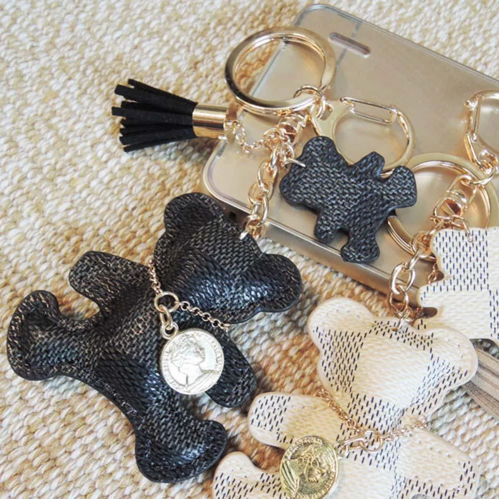 Key Chain Accessories Tassel Ring PU Leather Bear Pattern Car Keychain Jewelry Bag Charm New arrival |