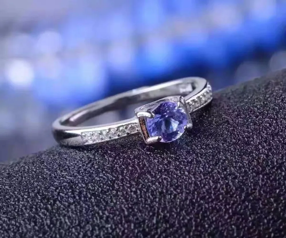 Кольцо из серебра 925 пробы с натуральным танзанитом 5 мм|ring 5mm|ring designring solid |