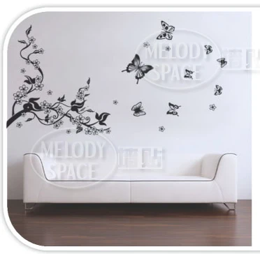 Верхние ПВХ черные персиковые цветы больше бабочки ветки домашний декор съемные