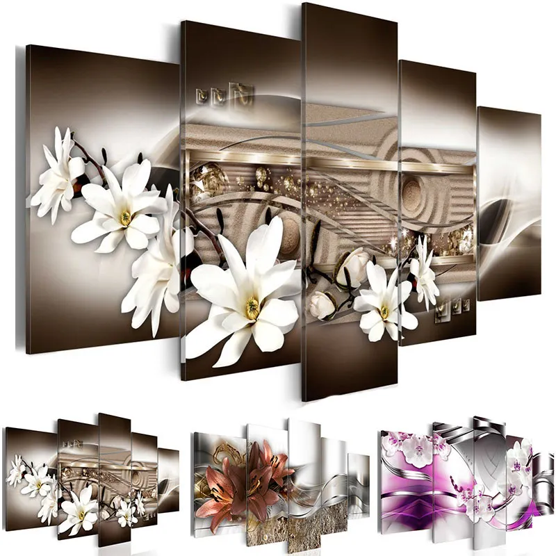 Холст печатных фотографии Wall Art рамка 5 шт. цветок магнолии живопись Гостиная фон