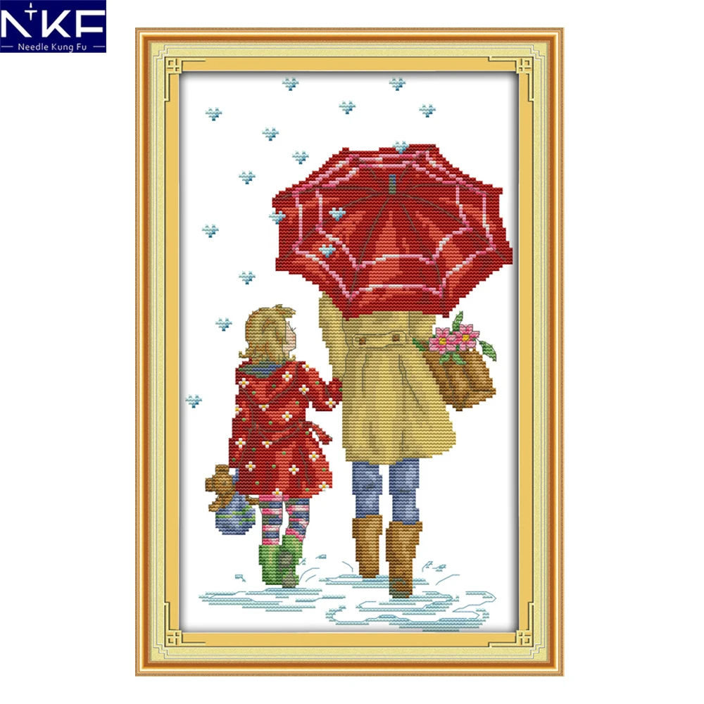 NKF мать и дочь под зонтиком наборы для рукоделия вышивка крестом домашнего