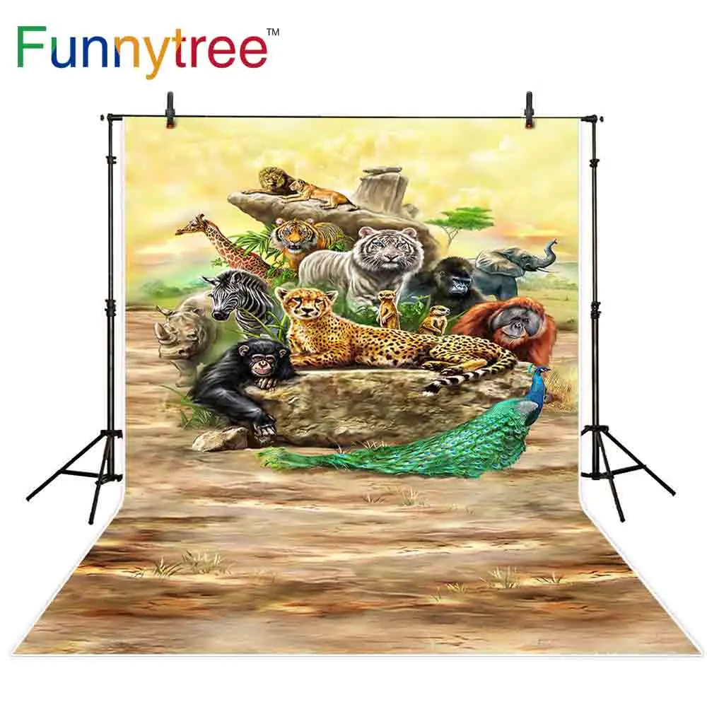 Фон Funnytree для фотосъемки желтый животный зоопарк ручная роспись камень джунгли