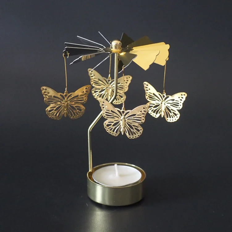 Candlesticks Rotating Romantic Rotation Spinning Carrousel Tea Light Candle Holder Christmas Home Party Wedding Lighting Angel