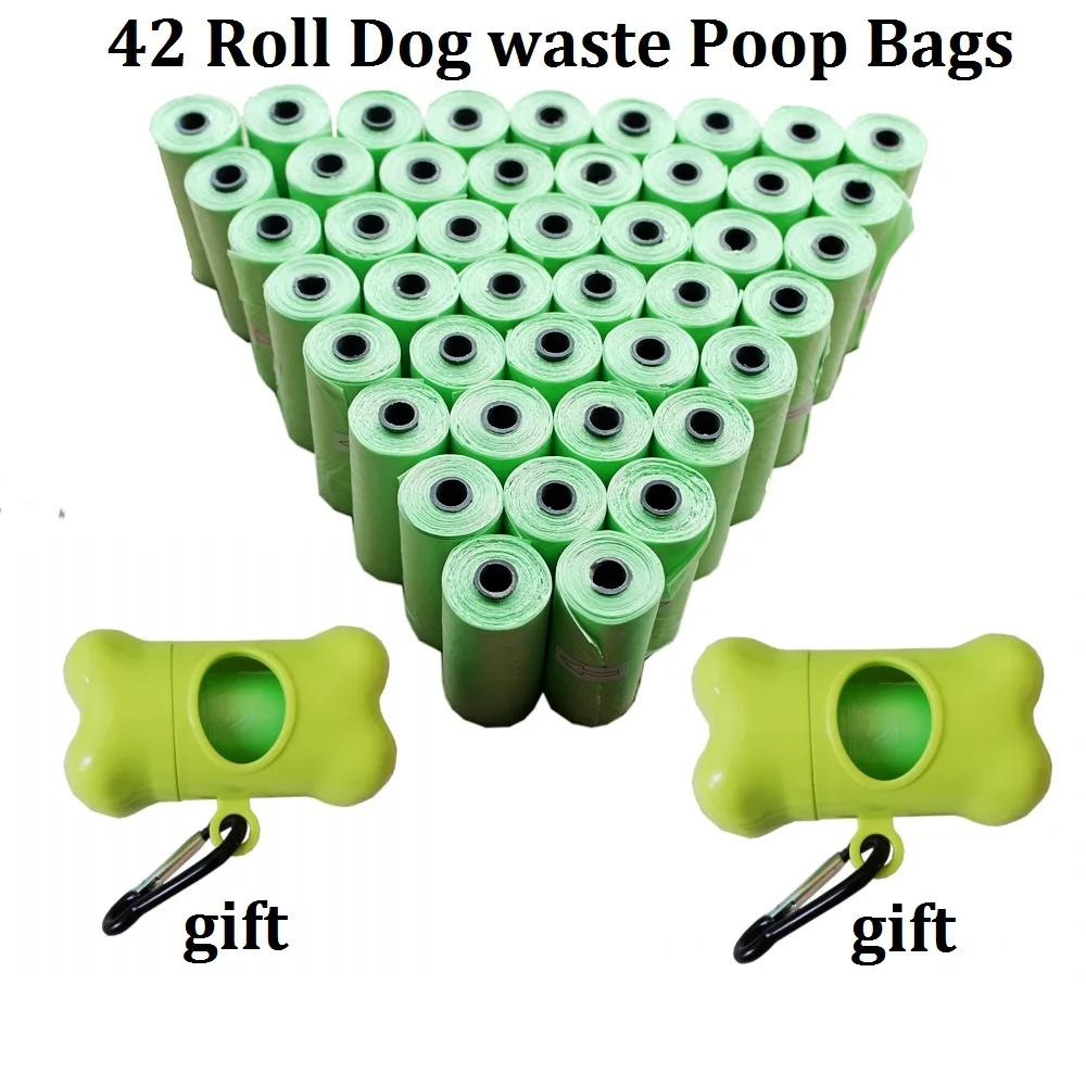 Green 42 rolls 42 рулона = 630 шт собачьи мешки для какашек с дозатором костей собачьи мешки для мусора Pooper Scoopers Сумки Pet Poo навальные мешки для мусора диспенсер - Цвет: Green 42 rolls