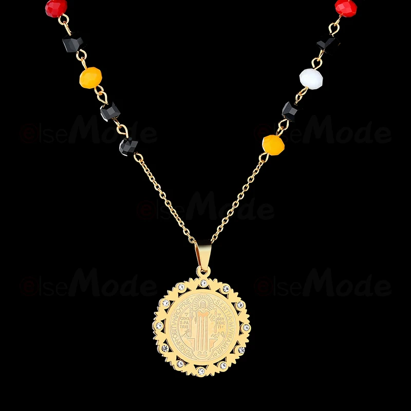 Ожерелье ELSEMODE круглое с изображением Святого Бенедикта и Иисуса ожерелье из