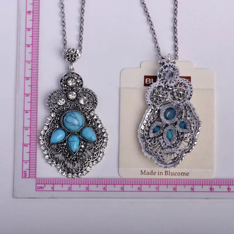 Женское винтажное длинное ожерелье Blucome синее в турецком стиле вечерние