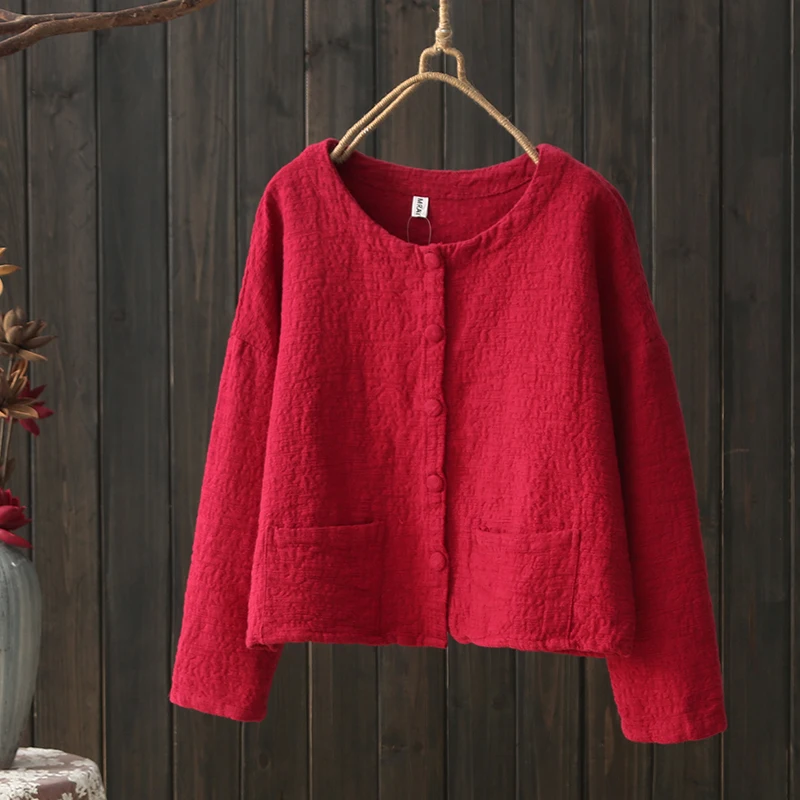 

National Wind spring and autumn women's loose long-sleeved cardigan jacket wild female short paragraph sweater coat thin section