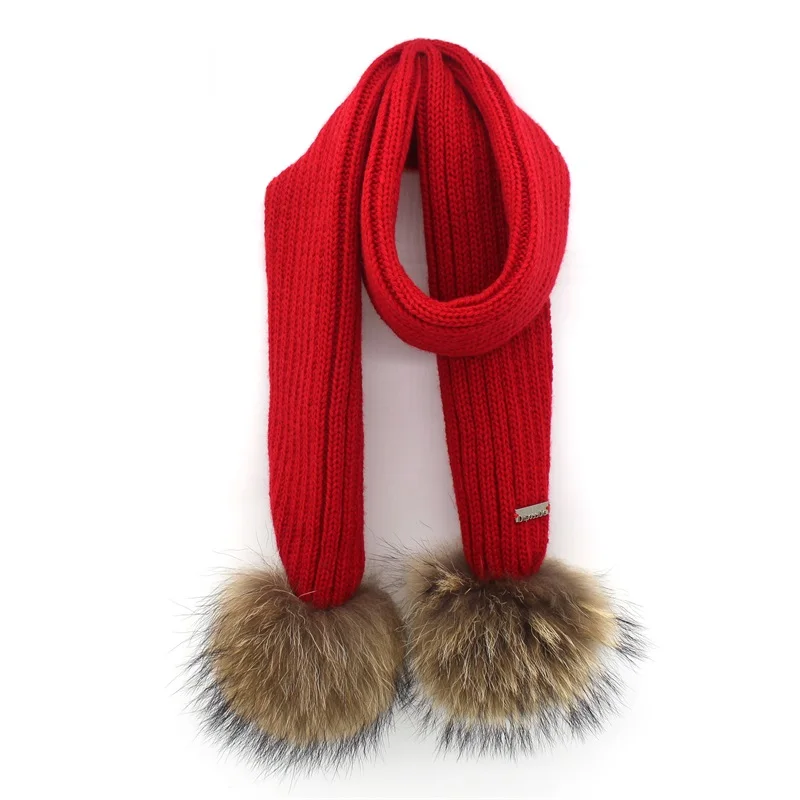 Детский зимний шарф с помпоном из натурального меха енота|kids winter scarf|fur scarfwinter scarf |
